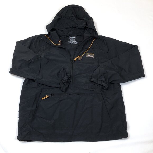 LL Bean Mens Mountain Classic Anorak 1/2 Zip Hooded Black Jacket Medium - Picture 8 of 8